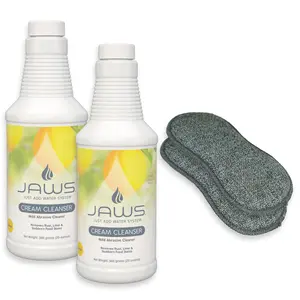 JAWS Cream Cleanser 2-Pack with Microfiber Sponges - Powerful Stain Remover & Mild Abrasive Cleaner for Kitchen & Household Cleaning