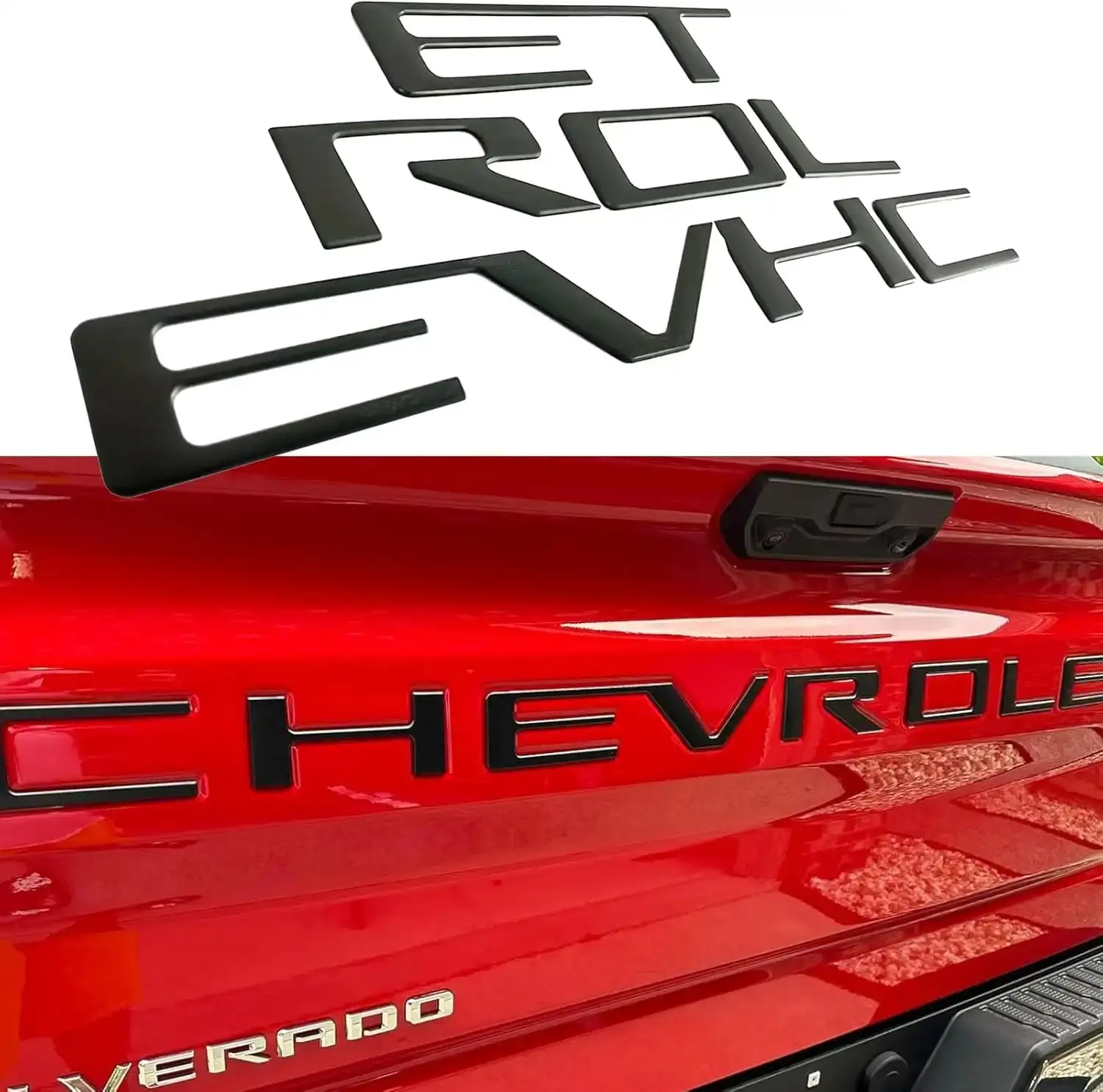 Matte Black 3D Self-Adhesive Black American Flag Truck Tailgate Insert Letters, Chevy Silverado Car Exterior Accessory Emblem Badge for 2019-2025 Vehicles with Stick-On Installation, Chevy Silverado Accessories