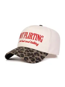 Unisex Not Flirting Letter Embroidered Detail Leopard Print Baseball Cap, Adjustable Outdoor Sun Protection Hat, Casual Fitted Design for Spring & Fall