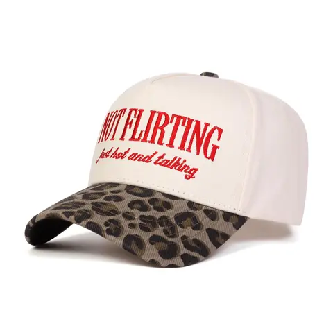 Unisex Not Flirting Letter Embroidered Detail Leopard Print Baseball Cap, Adjustable Outdoor Sun Protection Hat, Casual Fitted Design for Spring & Fall, Adjustable Casual Hats