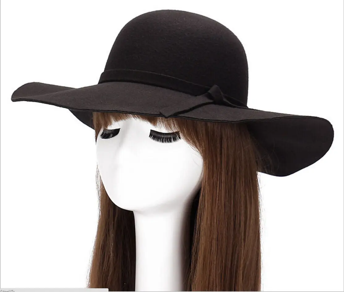 US Vintage Women Wide Brim Floppy Warm Wool-look/effect Hat Trilby Bowler Cap