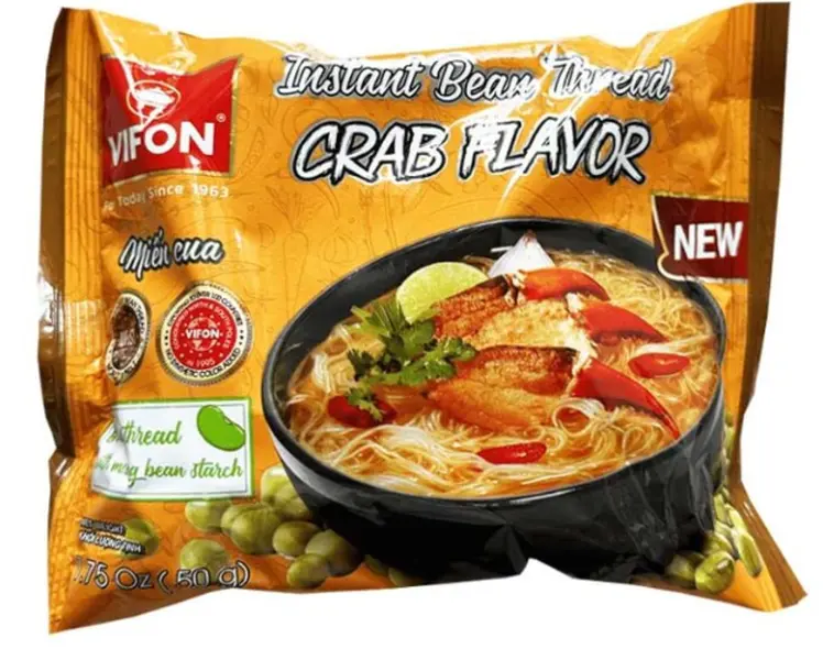 Vifon Crab Flavor Instant Mung Bean Thread Noodle Pack, Savory Asian Protein-Infused Meal, Pantry Staple Instant Noodles, Instant Noodle Pack