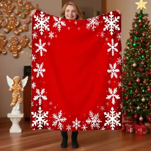 Red and white snowflake flannel blanket - ultra-soft and warm, perfect for winter bedspreads, comfortable sofa covers, and all-season use - modern red and white snowflake design, machine washable - the perfect New Year's gift.
