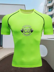 Men's Quick-Dry Moisture-Wicking Compression Shirt, High Stretch Breathable Fabric, Geometric Pattern, Portable Durable Sports Wear