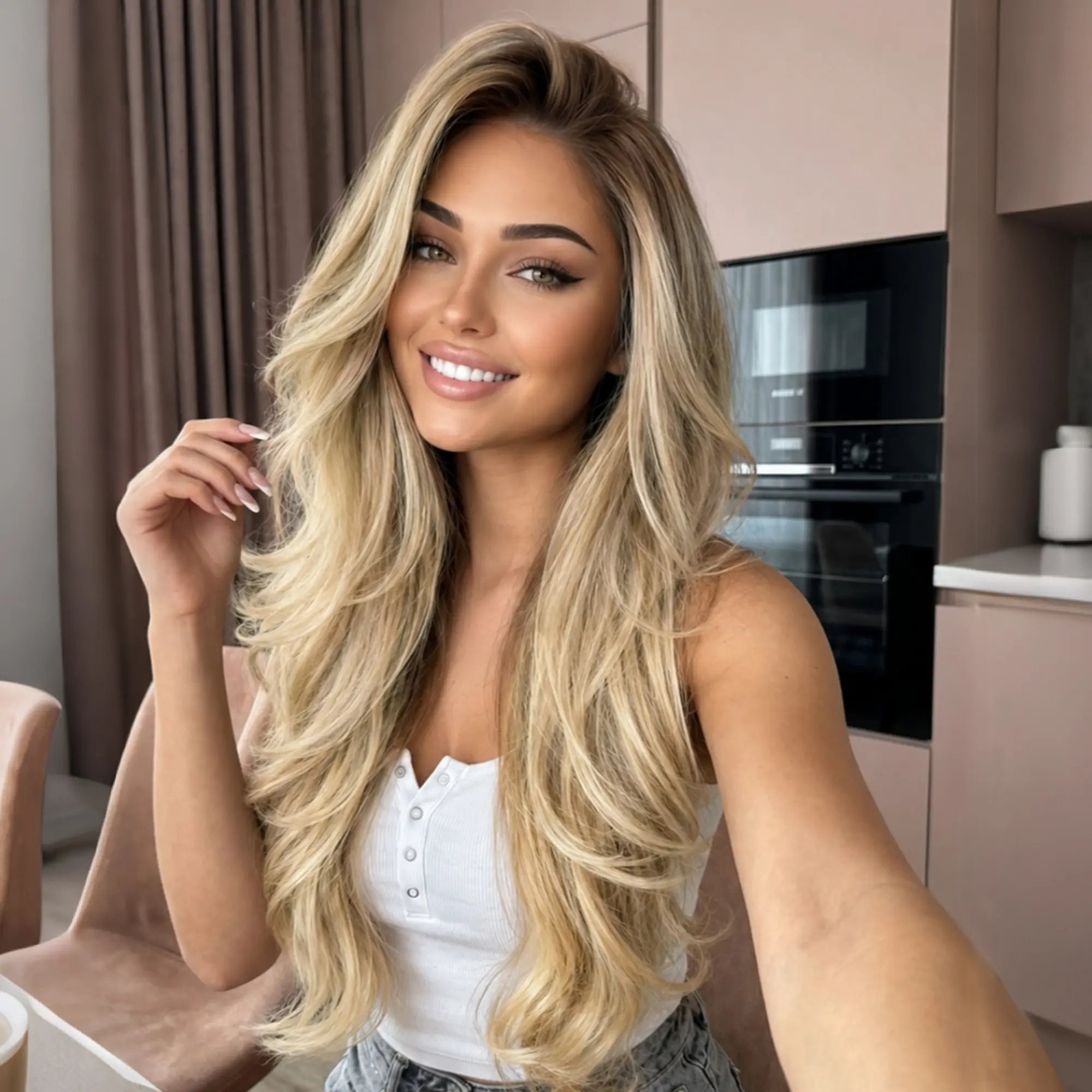 [AISI HAIR]13x4 HD Lace Front Glueless Wigs for Women Ombre Blonde Long Layered Wave Wig Natural Hairline Heat Resistant Synthetic for Daily Use Beginner Friendly 26 Inch