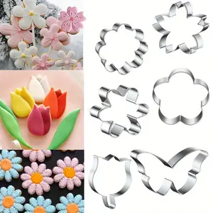 6PCS DIY Flower Cookie Cutter Set, 3 Inches Flower Shaped Cookie Cutter-Daisy, Tulip, 3 Shaped of Flowers, Butterfly, Stainless Steel Cookie Cutters, Baking Tool for Homemaking Dessert decoration