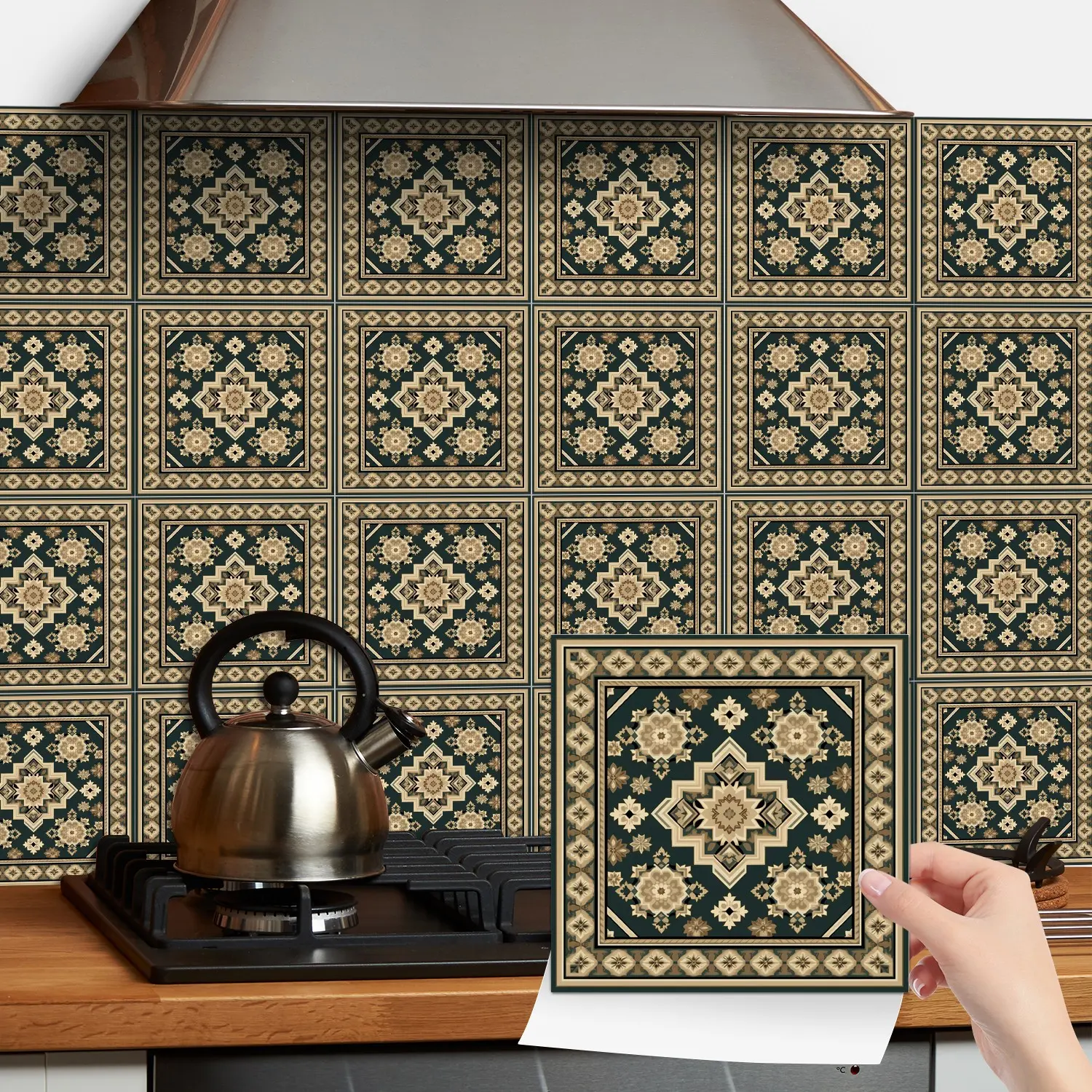 6/20 Pieces Extra Sticky Thickened Matte Peel-and-Stick PVC Floor Stickers, Waterproof & Moisture-Proof Bohemian Floral Tile Decals, Backsplash Home Renovation Decors - Ideal for DIY Decoration of Kitchens, Bathrooms and Laundry Rooms