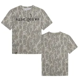 Black NOSE DOWN Designed On Original Bottomland Tshirt, Mossy Oak NOSE DOWN Bottomland Camouflage Camo Tee