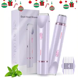 Bikini Trimmer for Women, Intimate Pubic Trimmer, Electric Shaver and Razor Rechargeable 2-in-1 Bodyand Facial Hair Removal Double Head forPainless Trimming of Pubic Face UnderarmLegs,IPX7 Waterproof, pink