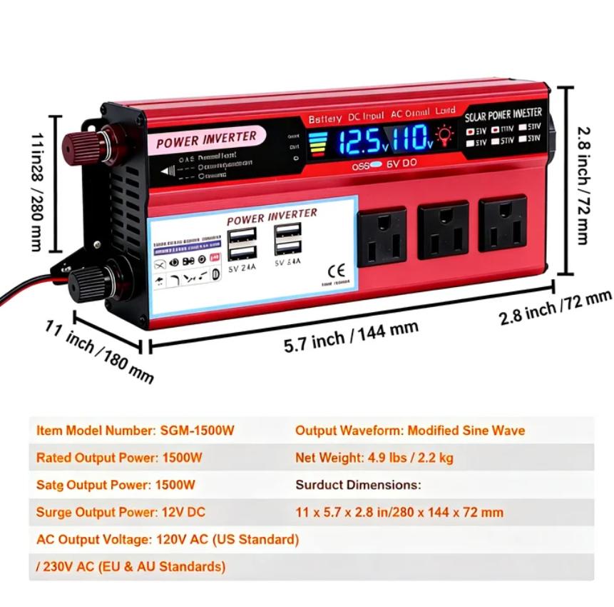 Peak Car Power Inverter with LCD Display, Easy Setup for Car RV Camping