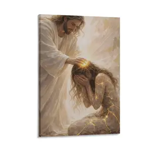 Healed By Him Christian Art Canvas, Jesus and Woman Wall Art, Jesus Print, LDS Art, Bible Art, Jesus with Girl, Religious Prints, Jesus Wall Art, Jesus Art Decor Decoration Artistic posters