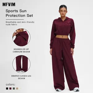 MFVIM Women's Sporty Set Casual Two-Piece Tracksuit Matching Set Comfortable Athletic Wear Ideal for Gym & Daily Activities Hooded Zip-Up Cardigan Design