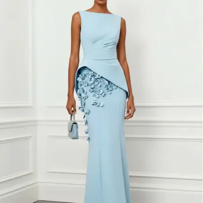 windsor light blue dresses Gabi Lace-Up Floral Trim Mermaid Formal Dress or any day she wants to feel extra pretty.Round neckline Light Blue Homecoming Tight Homecoming