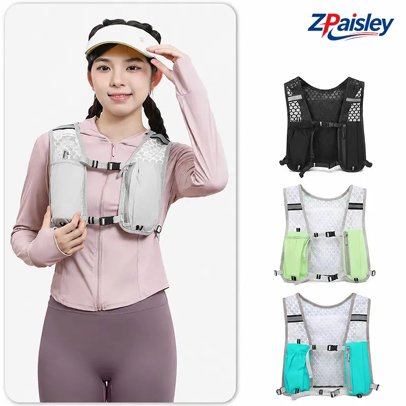 Reflective Running Hydration Vest with Phone Pocket & Water Bottle Holder, Lightweight Breathable Mesh Sports Vest with Adjustable Straps, Unisex Pack for Marathon Trail Running Cycling Hiking Jogging Fitness