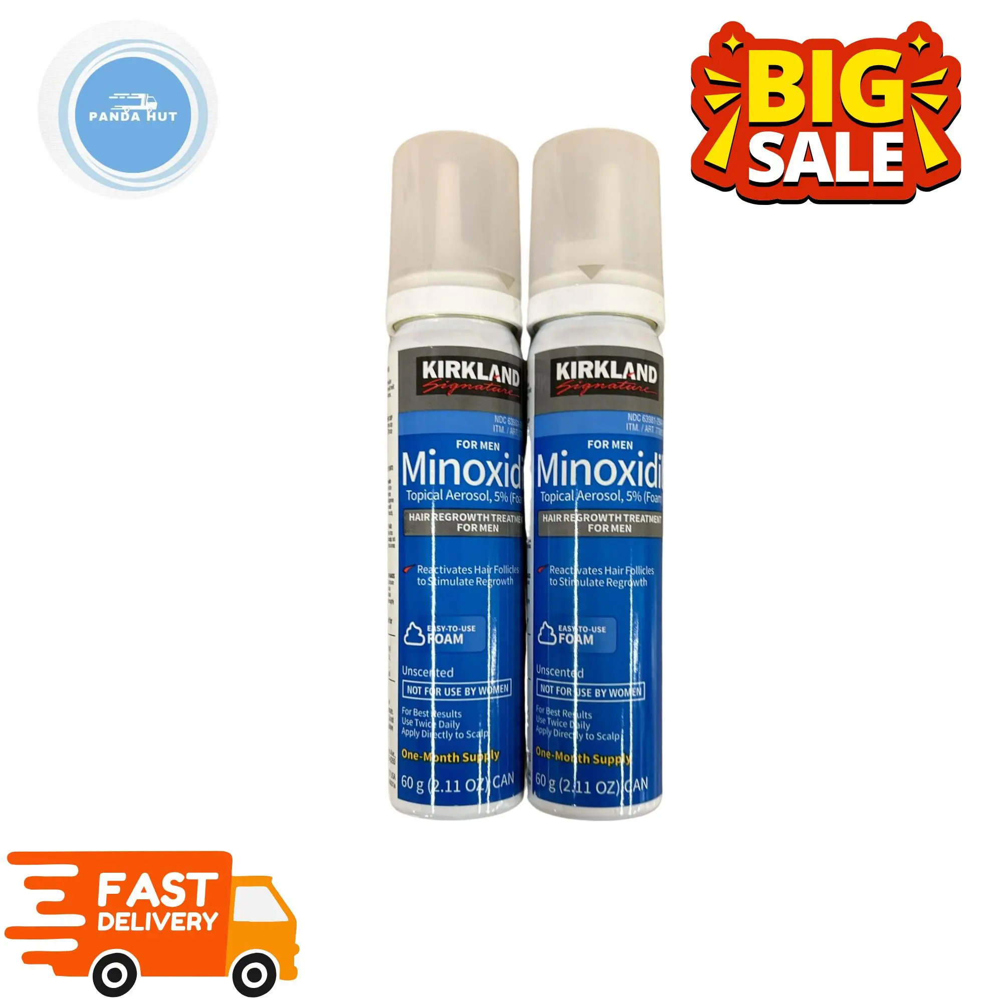 Kirkland Minoxidil for MEN Hair Treatment Unscented Topical 5% (Foam) 60g Hair Care Daily Sensitive  Gentle