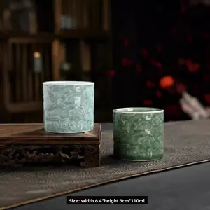 Celadon master cup, handcrafted in Longquan, single cup with auspicious cloud design, Kung Fu tea cup, Chinese-style home-use aroma cup