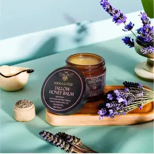 Terra Lotus Organic Grass-Fed Beef Tallow Balm with Raw Honey - Handmade All-Natural Moisturizer for Soft, Smooth, Radiant Skin
