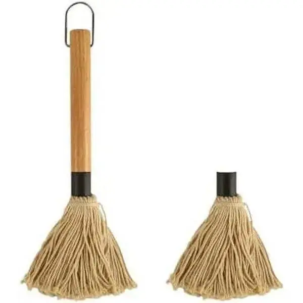 WHTCHSU 11.2" BBQ Mop Brush with Extra Heads – Wooden Handle Basting Mop for Grilling & Smoking