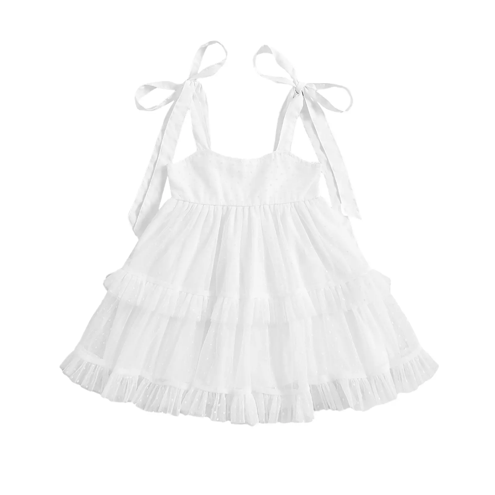 FOCUSNORM Toddler Baby Girl Summer Boho Dress Solid Color Spaghetti Strap Square Neck Tulle Dress Kids Beach Sundress