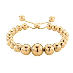 Round Shape Beaded Chain Bracelet in Goldtone 6-9In Round Shape Beaded Chain Bracelet in Goldtone 6-9In