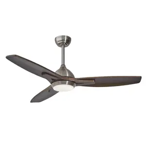 NookNova 52 Inch Nickel Wood Hybrid Ceiling Fan with Light, 6 Speed Reversible Quiet DC Motor Indoor Outdoor Cooling Fan for Porch Garage Shop