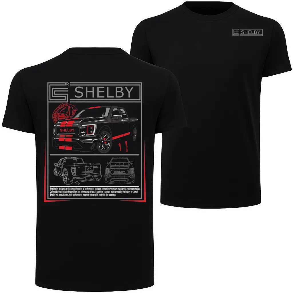 Shelby Truck T-Shirt - Bold Red Stripe & Muscle Design,Car Lover Tee,Full Colour,100% Cotton Unisex Tee Made in USA