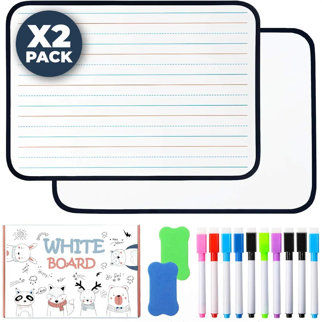 Chrider Kids Dry Erase Board Set of 2 12"x9"x0.24" Double-Sided Magnetic Whiteboard with 10 Markers & 2 Erasers for Learning Writing & Drawing Art Pen