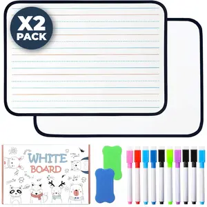 Chrider Kids Dry Erase Board Set of 2 12"x9"x0.24" Double-Sided Magnetic Whiteboard with 10 Markers & 2 Erasers for Learning Writing & Drawing Art Pen