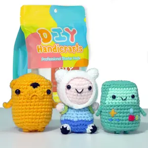 3 Pcs Adventure Time Cartoon Dolls Crochet Kit for Beginners, Crochet Starter Kits for Adults - 3 Kawaii Stuffed Animals - Cute DIY Yarn Plush with Step-by-Step Video Tutorials,