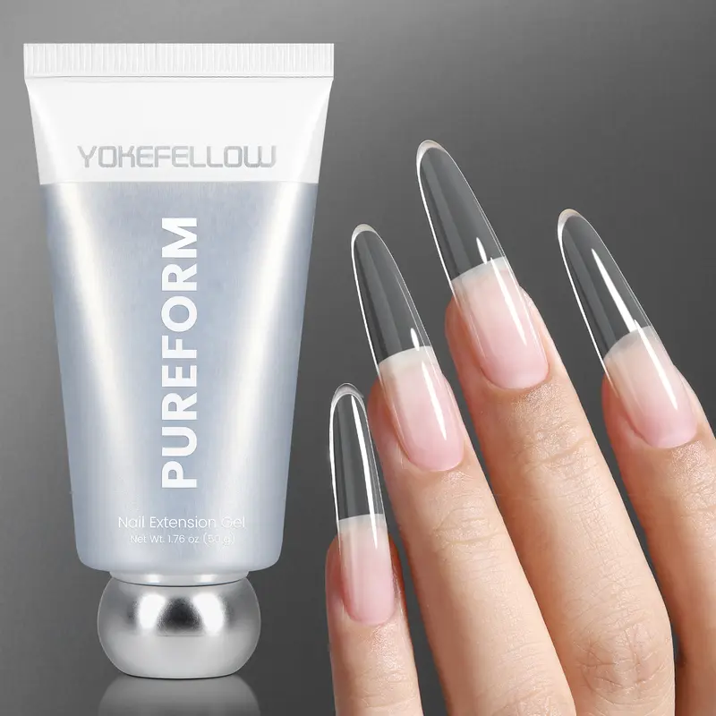 YOKEFELLOW PUREFORM Nail Extension Gel PF01 Crystal Clear Ultra Transparent HEMA-free TPO-free TMPTA-free 100% Pure Gel Poly Nail Gel for Professional Salon Use ( 50g/ 1.76 oz)