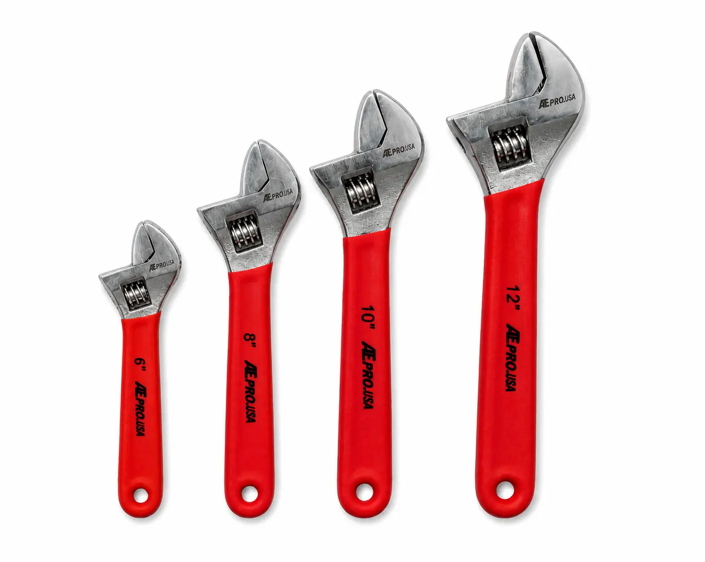 ATEPRO 4pc Adjustable Wrench Set 30087 - Carbon Steel Chrome Plated Hand Tools for Mechanics, 2-Jaw Spanners & Wrenches, Precision Jaws, Roller Action, Mechanic, Two-Jaw Spanners & Wrenches