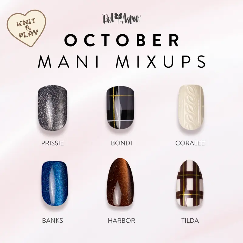 Red Aspen Mani Mixups: Knit & Play Press On Nails Collection Salon-Quality Damage-Free 2-Week Wear Nail Dashes