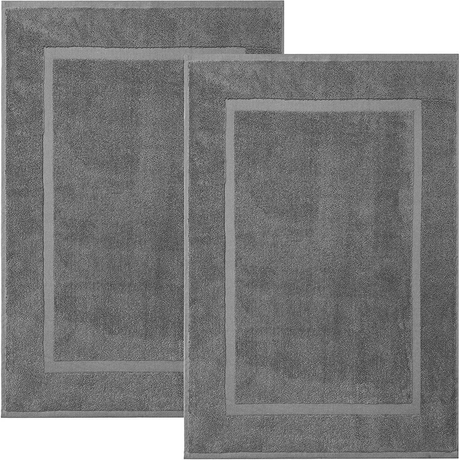 Water Absorbent Cotton Bath Mat Floor Towel Set - 22"x34" Hotel Spa Shower-Bathtub Mats (Not a Bathroom Rug), Pack of 2, Machine Washable