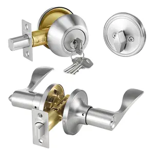 【Summervibes】VEVOR Entry Door Locksets with Deadbolt, 5 Pack Satin Nickel Entry Lever and Single Cylinder Deadbolt, Keyed Alike Combo Pack, Fit for 1-3/8" to 1-3/4" Door Thickness, for Entrance and Front Door
