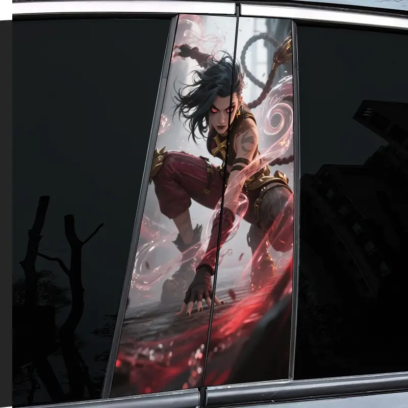2-Piece, Nezha Transformation Pattern Decal - High Gloss - Waterproof and Scratch Resistant - PVC - Sticker - Self-Adhesive Suitable for -b-Rod - Door Post, etc. - Ideal for Vehicles - Wall and Window Glass Decorations -