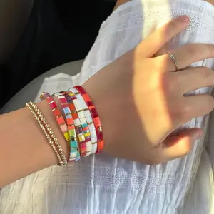 KELITCH Bracelets Miyuki Tila Beads Emerald Chevrolet Color Flat Bead Elastic Bangle Jewelry