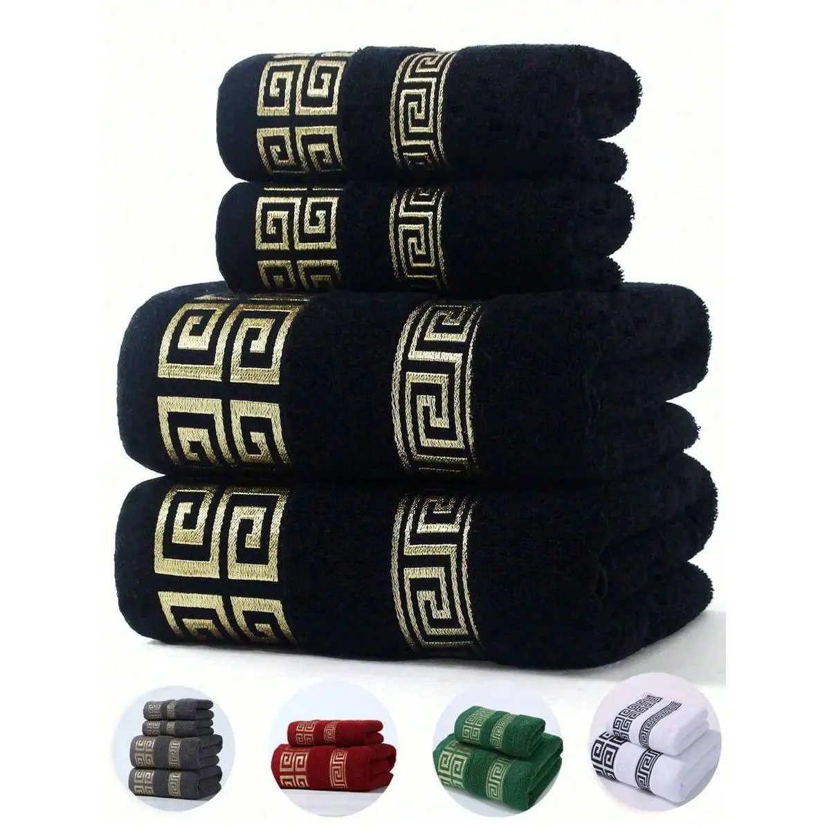 Jacquard Golden Thread Embroidered Bamboo Fiber Towels 2pcs for Adults & Couples, Multicolor Home Goods Xwr301 Purple Fu Shou Wan Word Grid