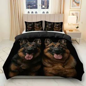 3PCS Duvet Cover Set, 1 Duvet+2 Pillowcases(Without filler), German Shepherd Dog Animal Pet Lover theme, Christmas bedding set, Soft Comfortable Decor Suitable for bedroom living room guest room hotel