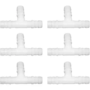 Plastic 3/16" ID Hose Barb Fittings, Equal Barbed Tee Pipe Connectors 3 Way Joint Splicer Mender Union Adapter for Boat Aquarium, Pack of 6
