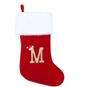 20 Inches Monogrammed Red Christmas Stockings Holder with Letters,Super Soft Christmas Stockings Large Monogram Stockings Red Letter Stockings for Christmas Holiday Xmas Gift