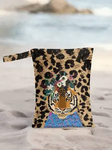 Tiger Print Reusable Women's Tote Bag, Dry Wet Use, Ideal for Beach Pool, Diaper Bag, Casual Style, All Seasons