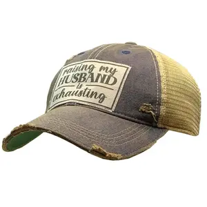 Raising My Husband Is Exhausting Distressed Trucker Cap Hat
