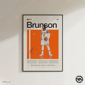 Jalen Brunson Poster, Sports Poster, Mid Century Modern, Basketball Gift, Sports Bedroom Posters