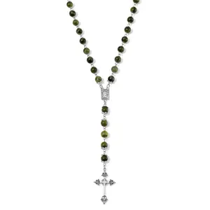 Connemara Marble 144.00 ctw Beaded Cross Necklace in Silvertone 24 Inches Christmas Gifts