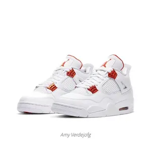 White and Orange Metallic Mid-Top Sneakers