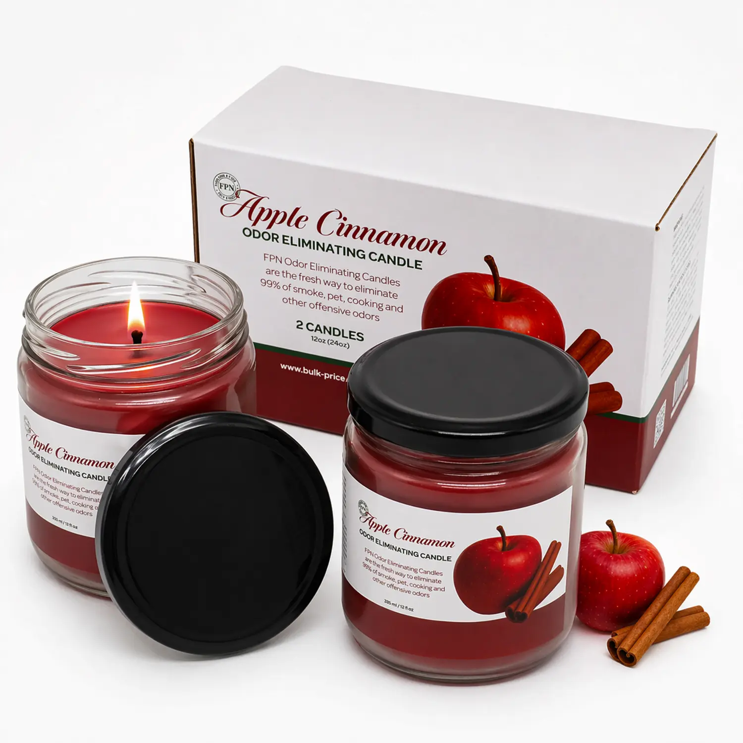 FPN Candle Set Apple Cinnamon Odor Eliminating – 2 Pack 12 oz Soy Wax Candles for Home – Long-Lasting Clean Burn Aromatherapy Candles for Bedroom, Living Room, Bathroom & Office