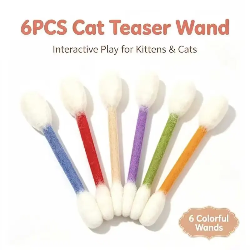 6PCS Interactive Cat Teaser Wand Toys, Colorful Cat Toys for Indoor Cats & Kittens, Chase Exercise Play Toy Set，Viral Cat Toys