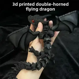 Dual Horn Dragon 3D Printed Gift, Movable Joint Dragon Model, Cool Desktop Decor, Ideal Choice for Gamers, Unique Collectible Item