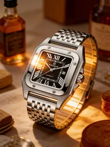 Men's Quartz Watch with Roman Numerals, Calendar, Steel Band, Business Style, Elegant and Versatile, Perfect Gift for Special Occasions