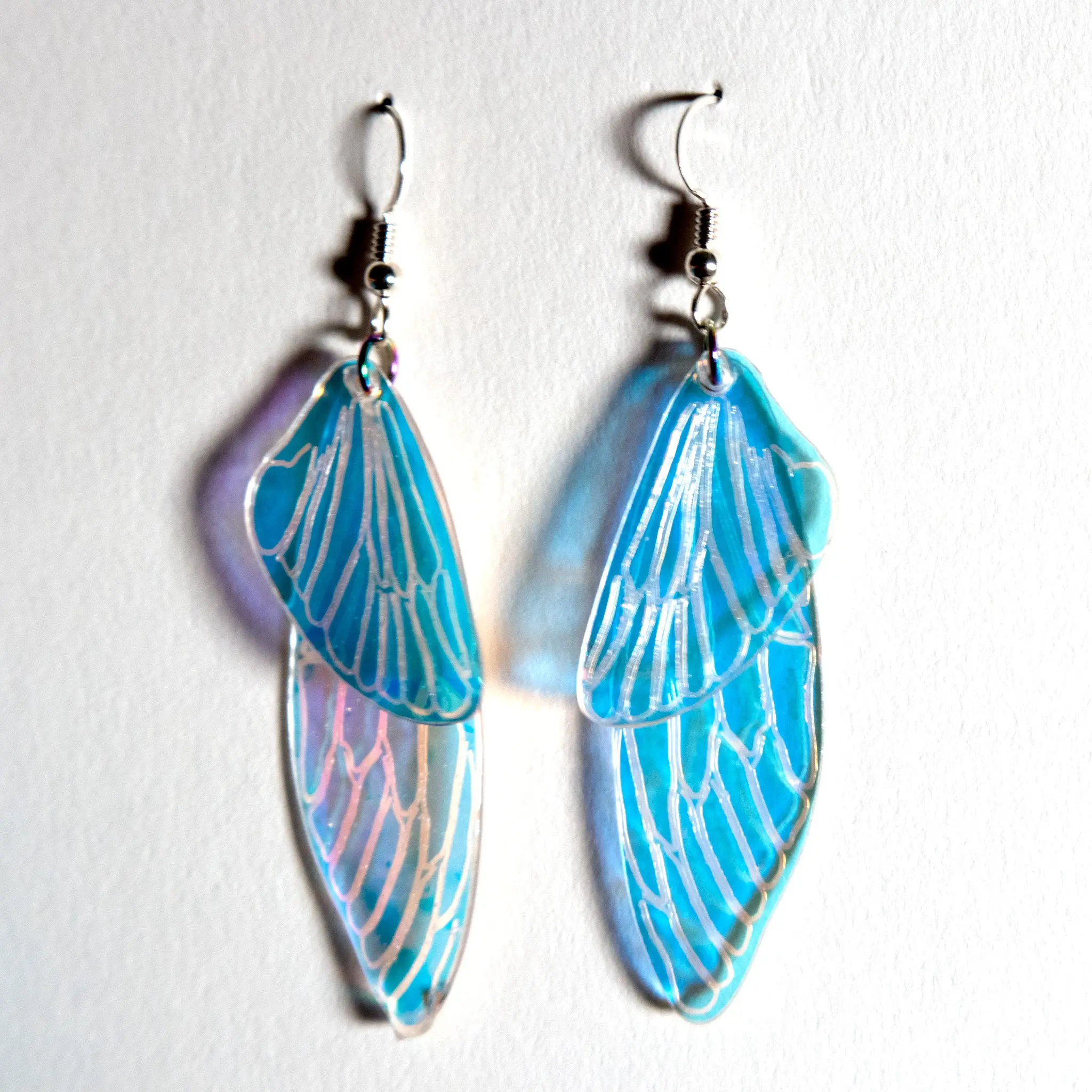 Iridescent Acrylic and Resin Insect Wing Earrings - Cicada